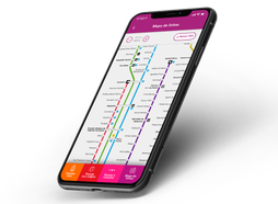 Ilustração de celular com mapa de linhas da SuperVia na tela